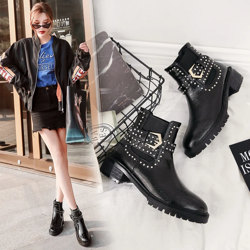 2019 роскошные женские Дизайнерские ботильоны черные глянцевые ботинки пикантная