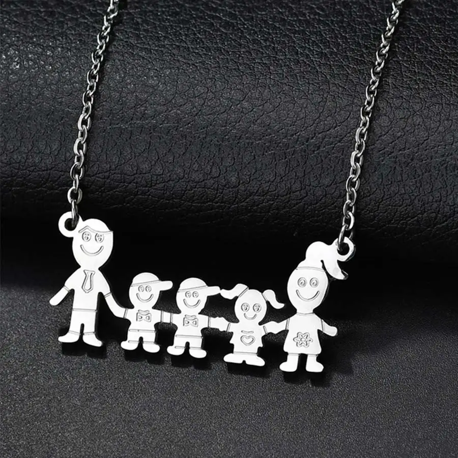 

HOBBORN Lovely Women Pendants & Necklaces 316L Stainless Steel Child Mother Family Serise Pendant Female Necklace Jewelry Bijoux