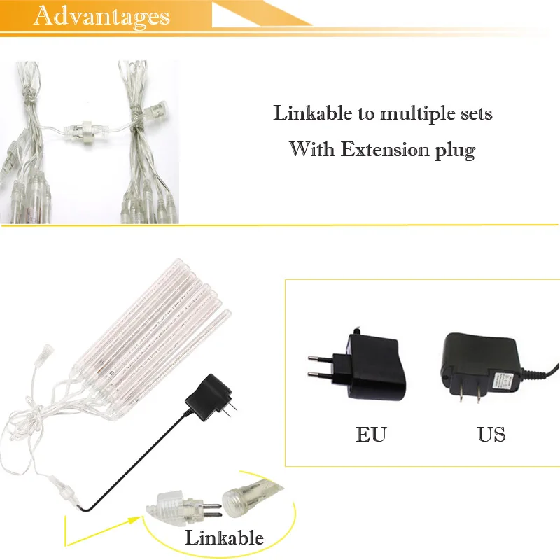 Гирлянда 8 трубок СВЕТОДИОДНАЯ для метеорного дождя 50 см 30 сосулька Снежная капля