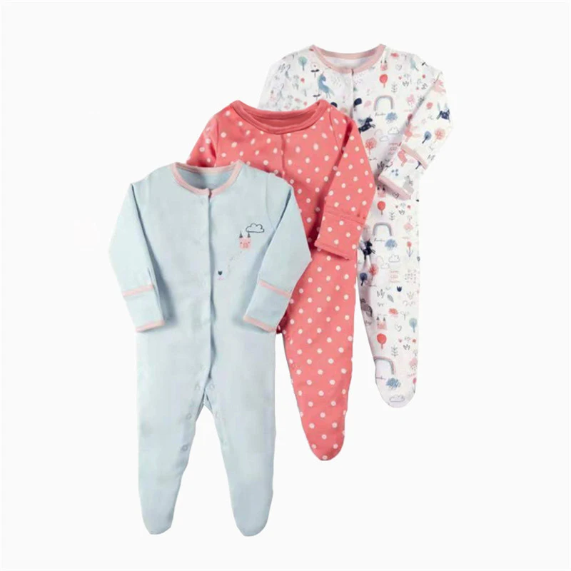 Baby Footie Pajamas with Button Closure 100% Cotton Girl/Boy Sleepwear 0-12 Months 3 Pack | Детская одежда и обувь