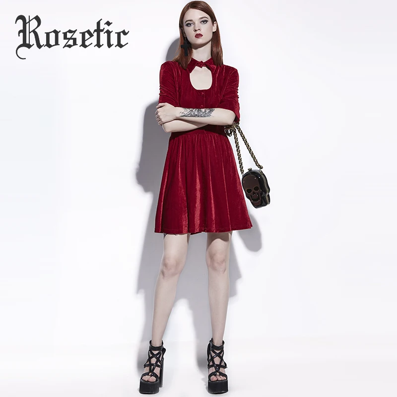 Женское винтажное платье в готическом стиле темно красное ТРАПЕЦИЕВИДНОЕ ПЛАТЬЕ