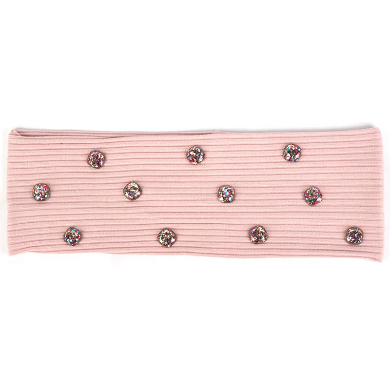 Pink Rainbow Новая модная женская головная повязка, Повседневная смола, блестки для волос, аксессуары для девочек, Женская ребристая повязка для волос, ручная работа, хлопок, эластичная DZ758 - Цвет: Pink Rainbow