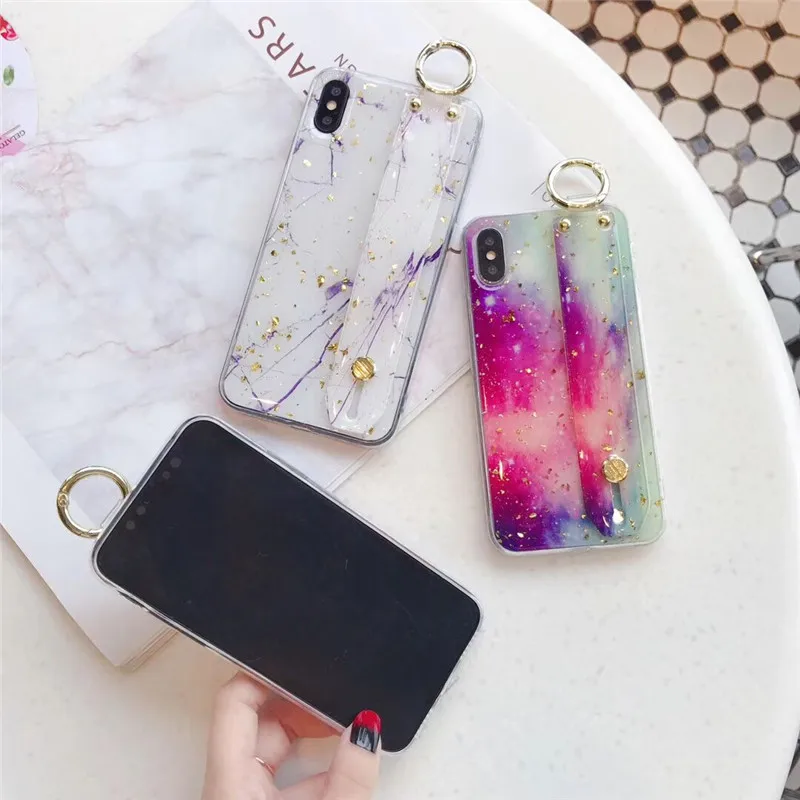 DISCASE Gold Foil Marble Phone Case For iphone XS Max X XR 8 7 6S Plus Cover Fashion Wrist Stand Cases Luxury Candy Color Capa | Мобильные