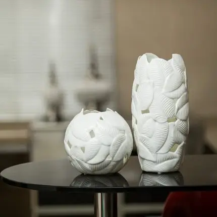 Креативная фарфоровая Выгравированная Цветочная ваза с полыми листьями