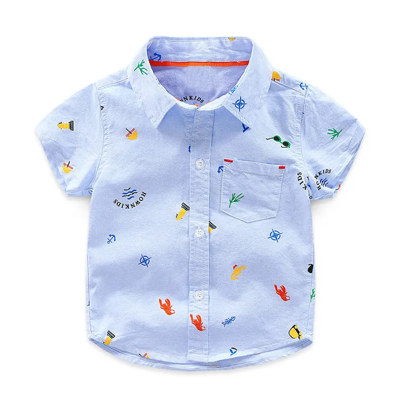 AN067 blue Bear Leader/одежда для малышей г. Детская одежда, летняя рубашка для малышей Детская Повседневная рубашка с короткими рукавами рубашки с рисунком для мальчиков Одежда для мальчиков - Цвет: AN067 blue