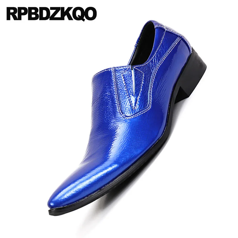 Мужские модельные туфли синего цвета офисная обувь из лакированной кожи высокое