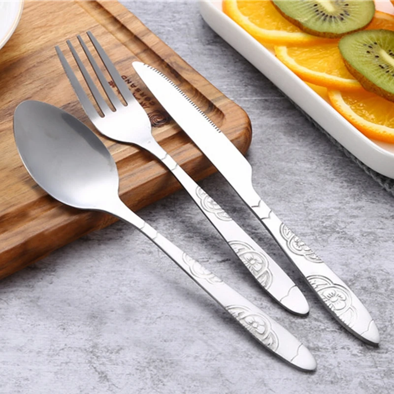 Hoomall 3Pcs/set Portable Stainless Steel Cutlery Set Dinner Tableware Flower Painting Fork Case Kit For Camping | Дом и сад