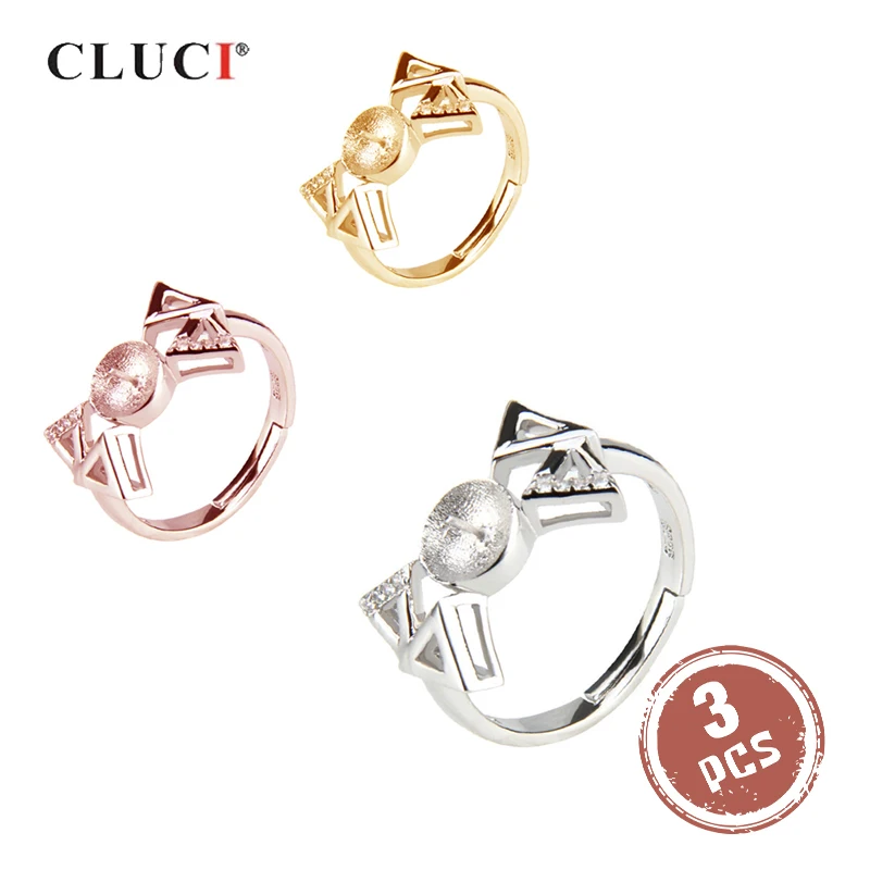 

CLUCI 3pcs Silver 925 Zircon Ring Settings for Women Geometric 925 Sterling Silver Ring for Pearl Jewelry Making SR2012SB