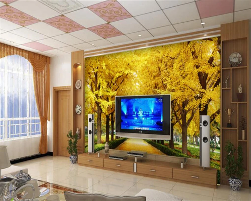 3d обои beibehang на заказ Осенние кленовые листья золотое дерево 3D фоновые для