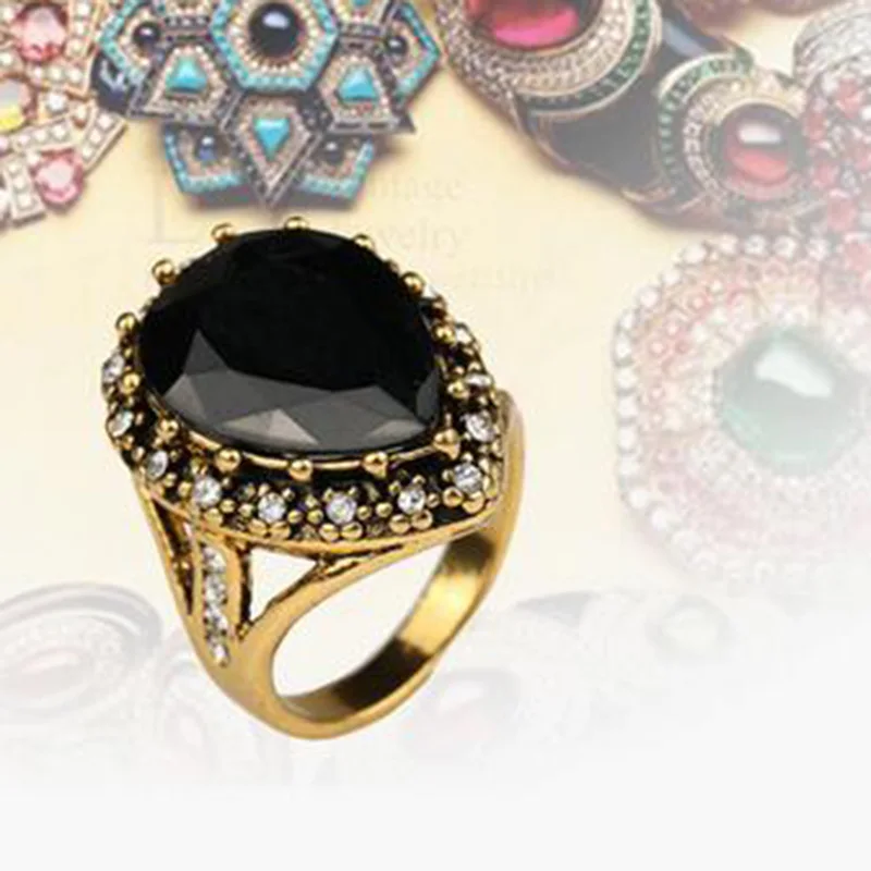 Золотое Кольцо Турецкая Мода Винтаж Австрия Кристалл Смола Water Drop Gem Женщины