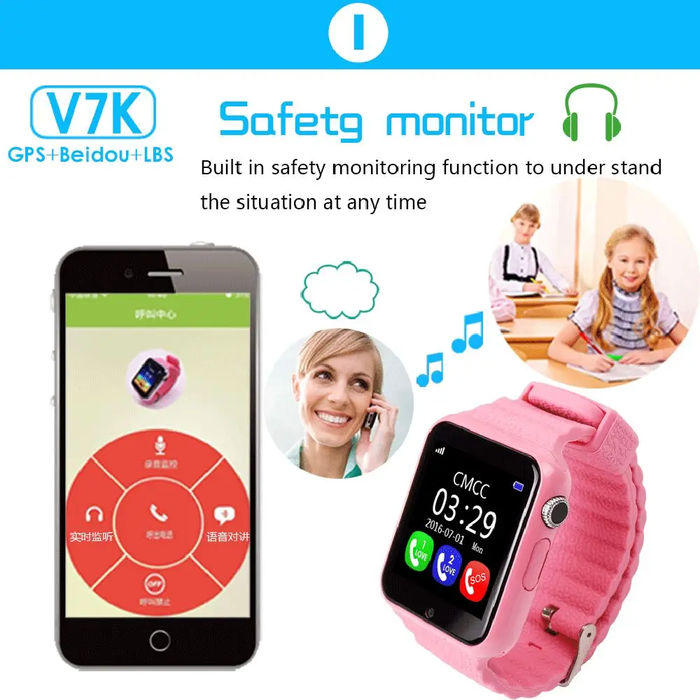 Детская GPS Bluetooth Smart часы V7K безопасности анти потерянный трекер Facebook
