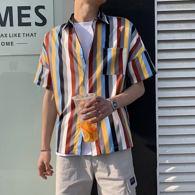 2019 NEW summer casual shirt men fashion striped short sleeve Turn-down Collar men's shirts camisa masculina | Мужская одежда