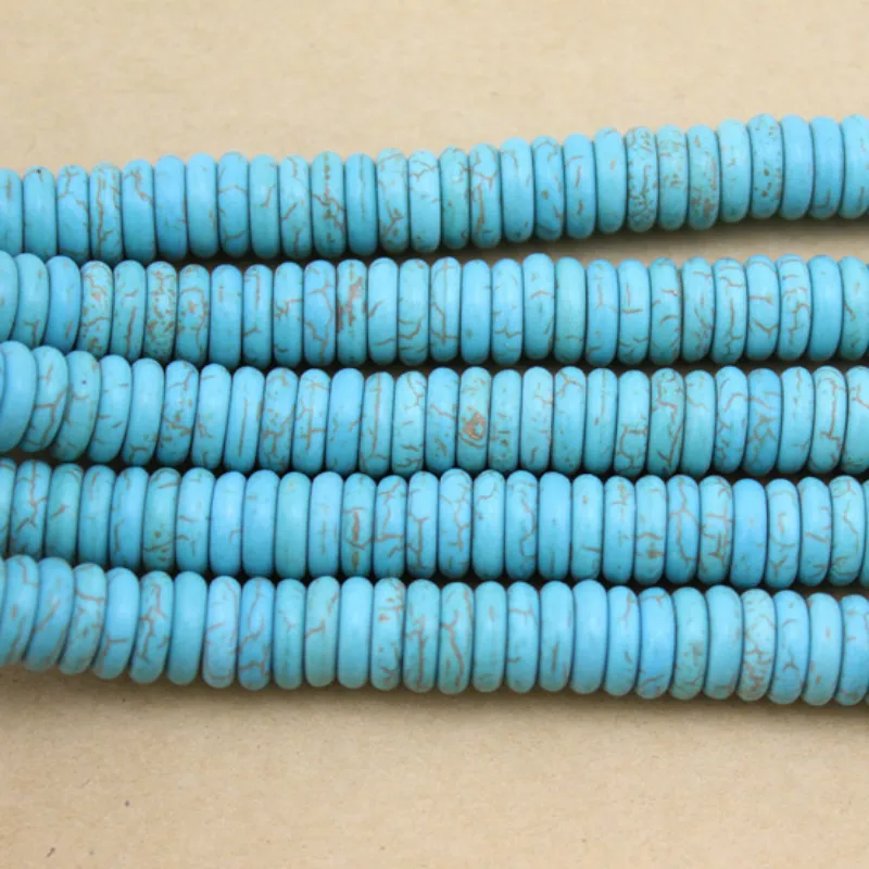 

LINSOIR Dia 10mm Round Blue Turquoises Beads Flat Natural Stone Rondelle Spacer Beads For Jewelry Making Finding DIY 35cm/strand