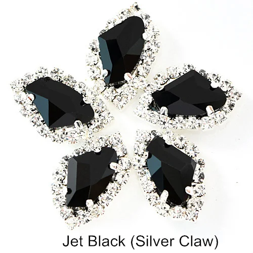 Jet Black Silver 20 штук с украшением в виде кристаллов в форме топора 9x14 мм пришить стразы с кружевом в виде лап Flatback Алмазный подшитые края камни для DIY Одежда Сумки B1181 - Цвет: Jet Black Silver