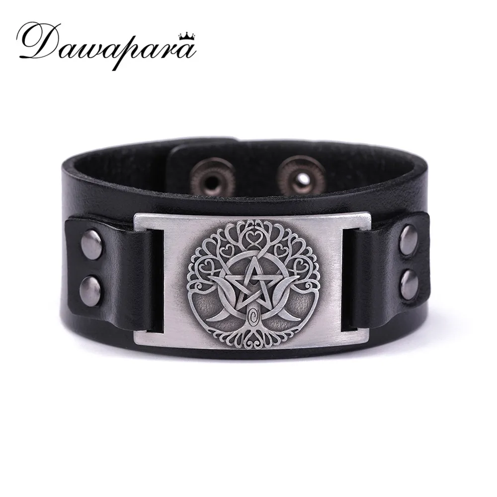 Кожаный браслет с тройной луной Goddess Tree Of Life viccan Pentagram Amulet|tree of life bracelet|bracelet treetree
