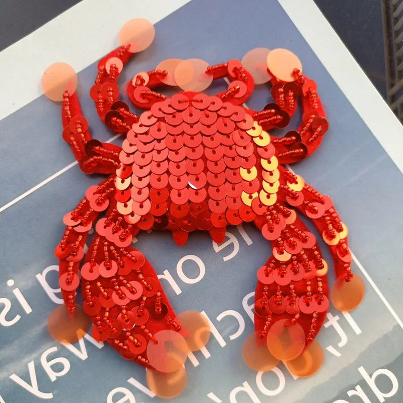 3D Ручная работа расшитая бисером блестками красная Аппликация для краба