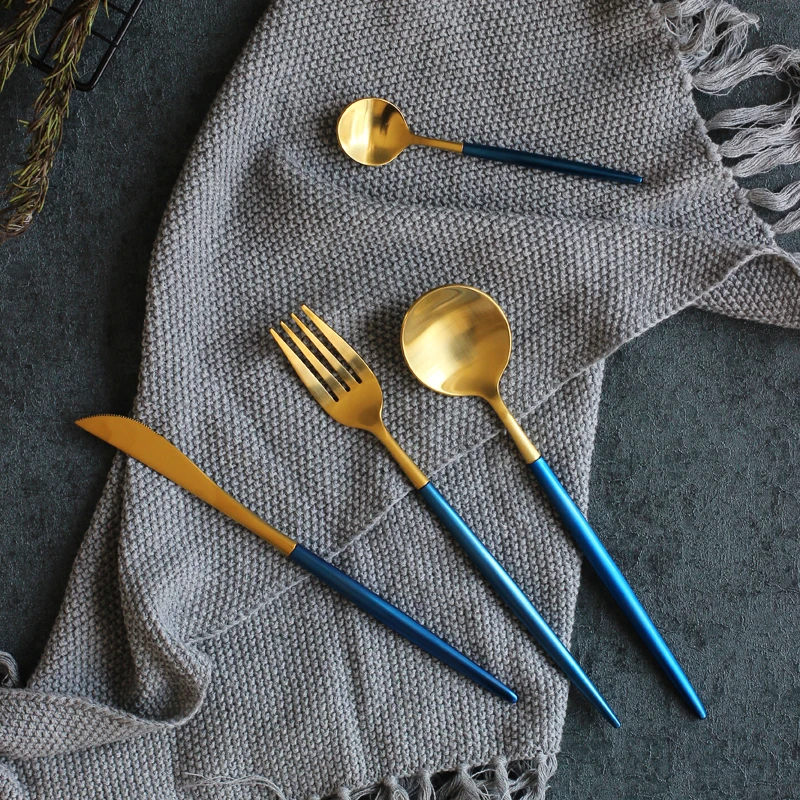 304 нержавеющая сталь роскошные золотые столовые приборы наборы посуды набор