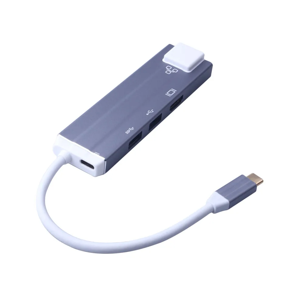 Elistooop 5 в 1 Тип C к HDMI концентратора многофункциональный адаптер с 3 USB 3,0 Тип C RJ45 Lan Порты и разъёмы