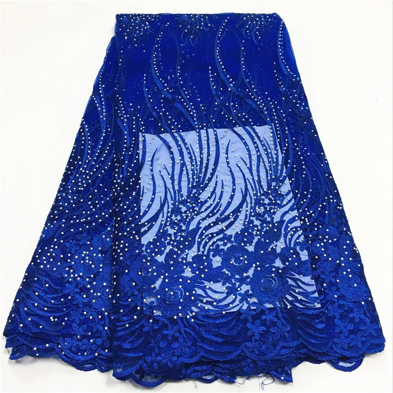 Сетчатая ткань французского кружева с камнями высокого качества в синем цвете для вечерних нарядов HXA2-1.