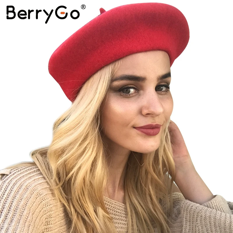 BerryGo, зимний шерстяной женский берет шапка Кепка, Повседневная Уличная одежда, Черный берет, кепка, элегантный теплый осенний женский Французский Берет, шапочка