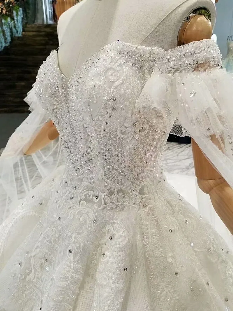 LS179445 sweetheart crystal wedding dresses with beads special off shoulder short sleeves bridal gown 2018 latest design | Свадьбы и