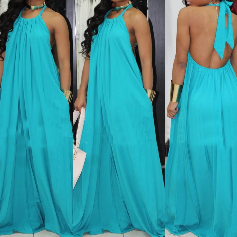 Женское длинное платье белое желтое синее Пляжное с открытой спиной|Женские