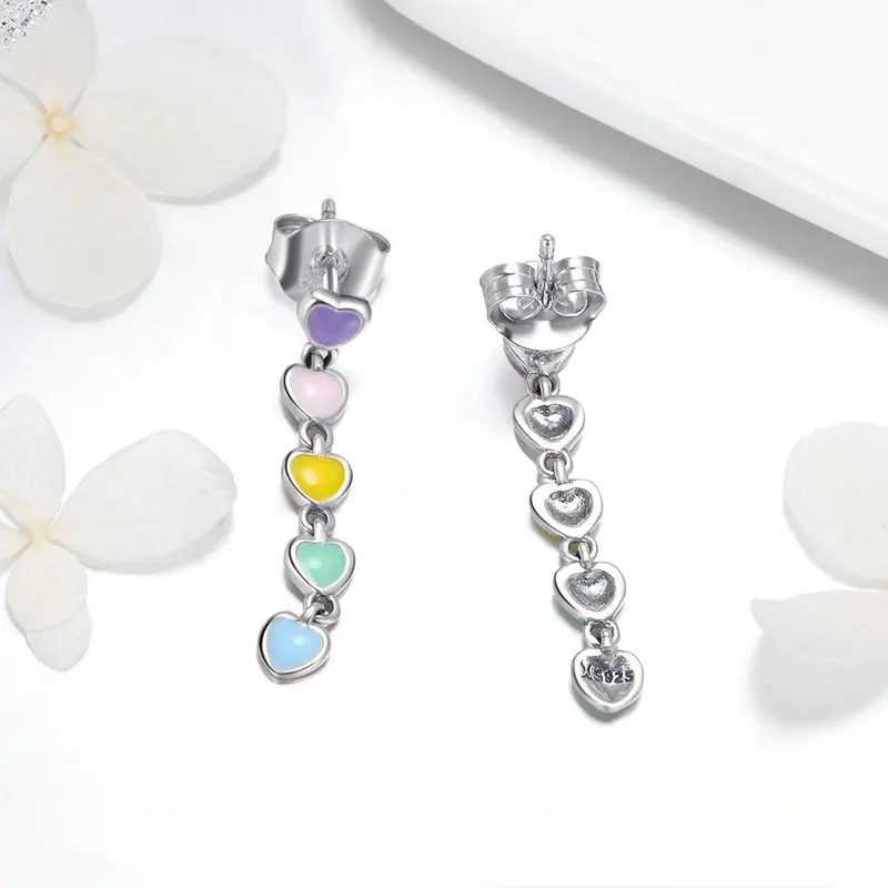 Женские серьги с эмалью MYBEBOA романтические из настоящего серебра 925 пробы