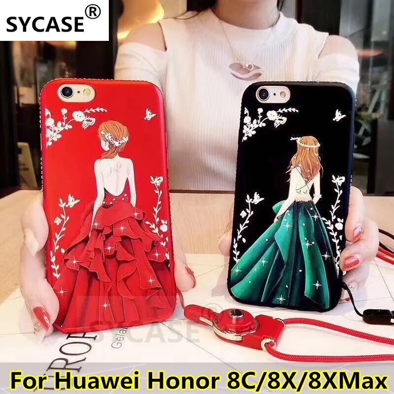 SYCASE Новый Окрашенные с тиснением алмазный наконечник ТПУ Телефон shell для huawei 8X 8C 8