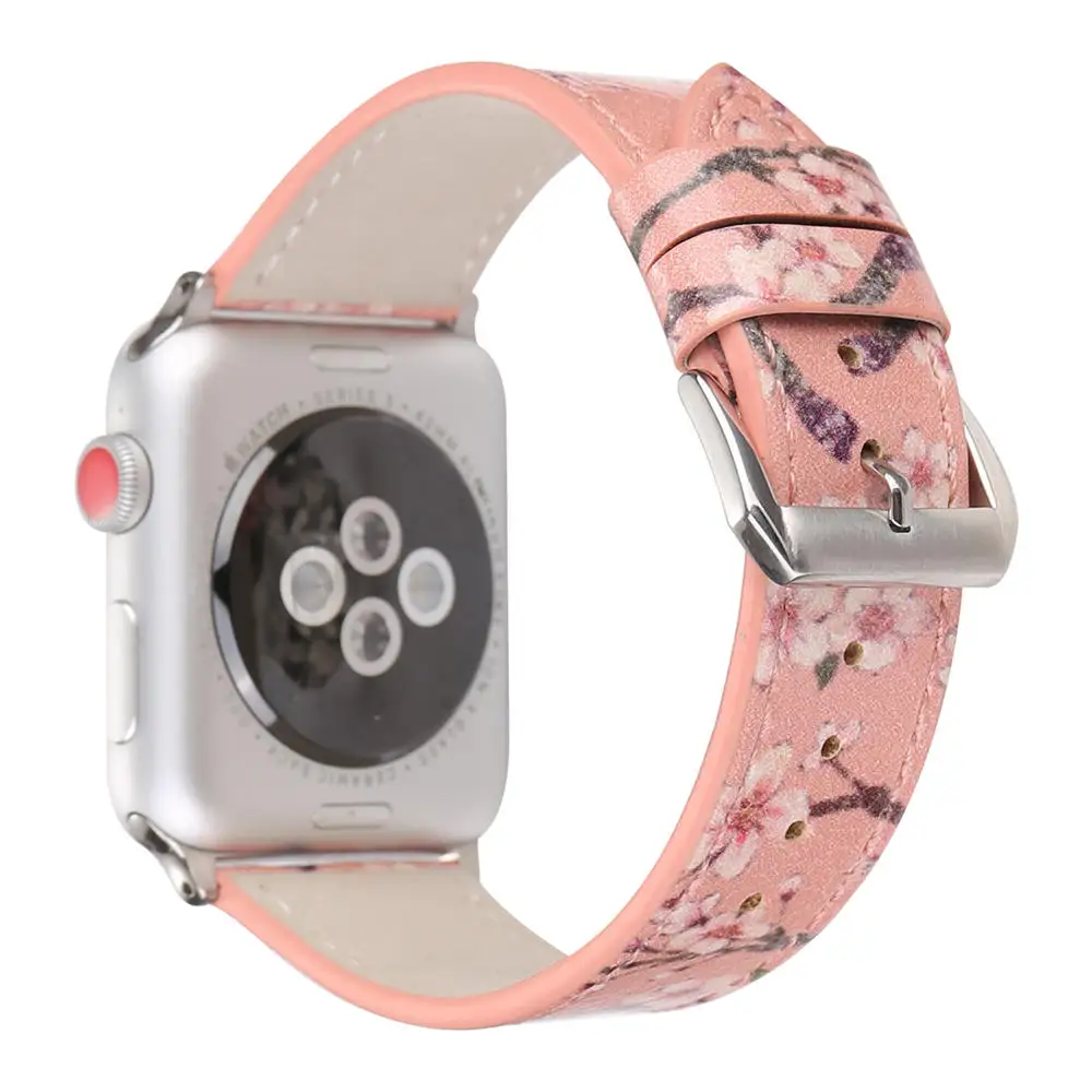 DAHASE сливы кожаный ремешок для наручных часов Apple Watch, 38, 42 мм, версия Цветочный принт браслет для наручных часов iWatch серии 1 2 3 Аксессуары