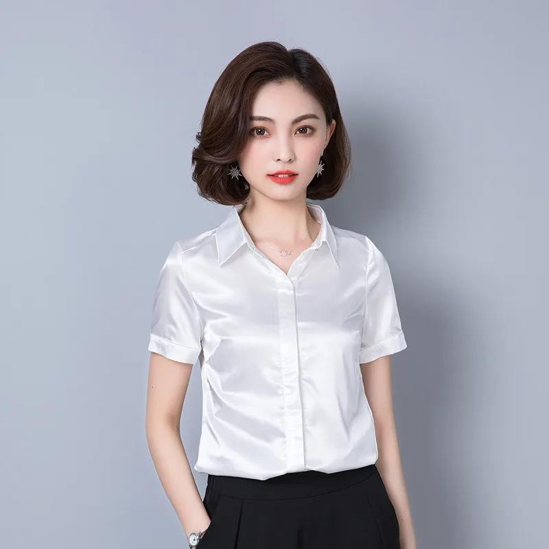 Женские топы и блузки Летняя Повседневная шелковая блуза Harajuku Blusas Feminina топы сексуальные розовые рубашки размера плюс XL/XXXL женские топы - Color: White