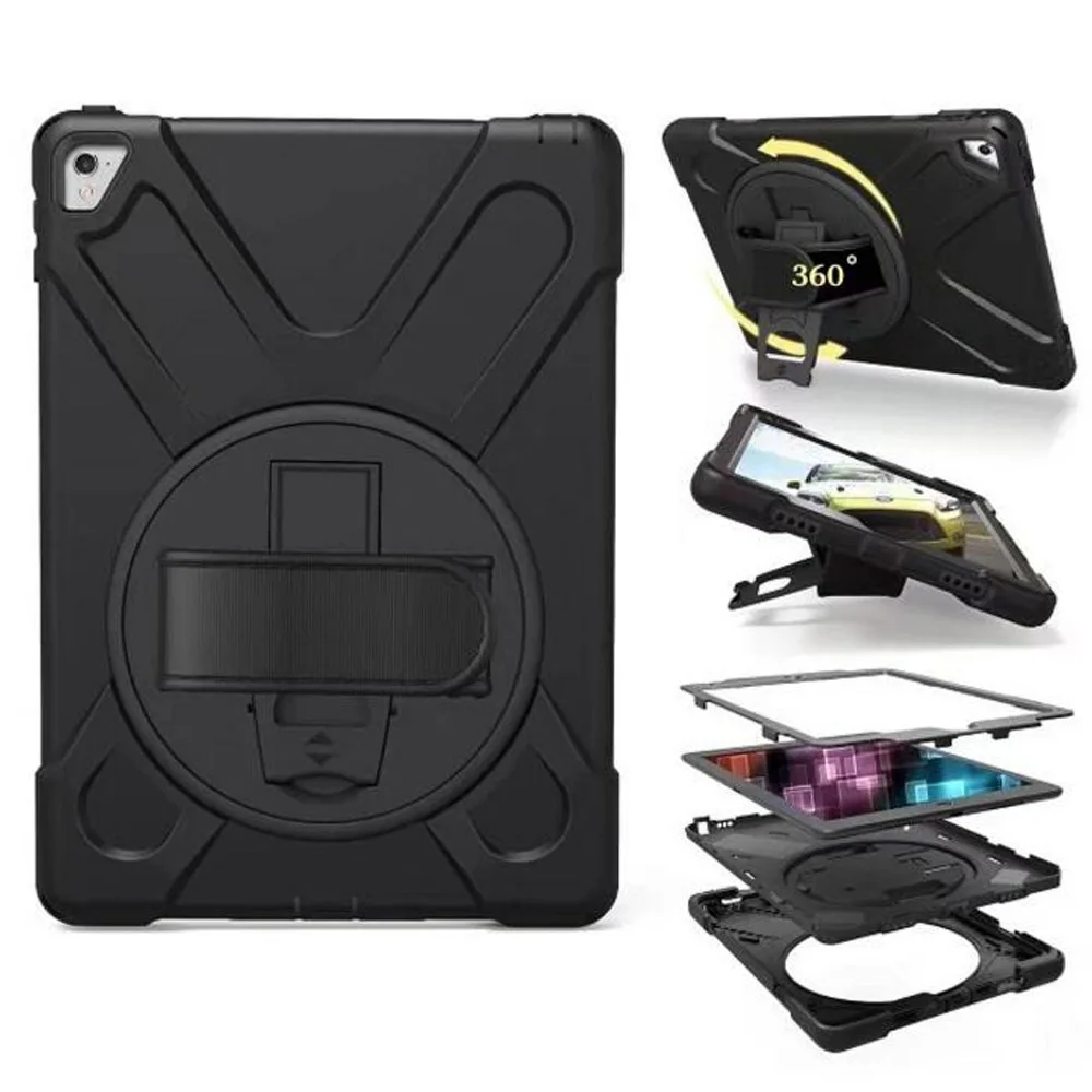 360 degrees rotate case For iPad Pro 9.7 A1673 A1674 A1675 Heavy Duty Silicone Hard Shockproof Kids funda cover + Flim+ Pen | Компьютеры и