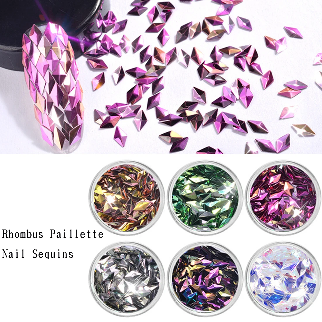 6 коробок лазерные Серебристые Блестки для ногтей смешанные насадки в форме