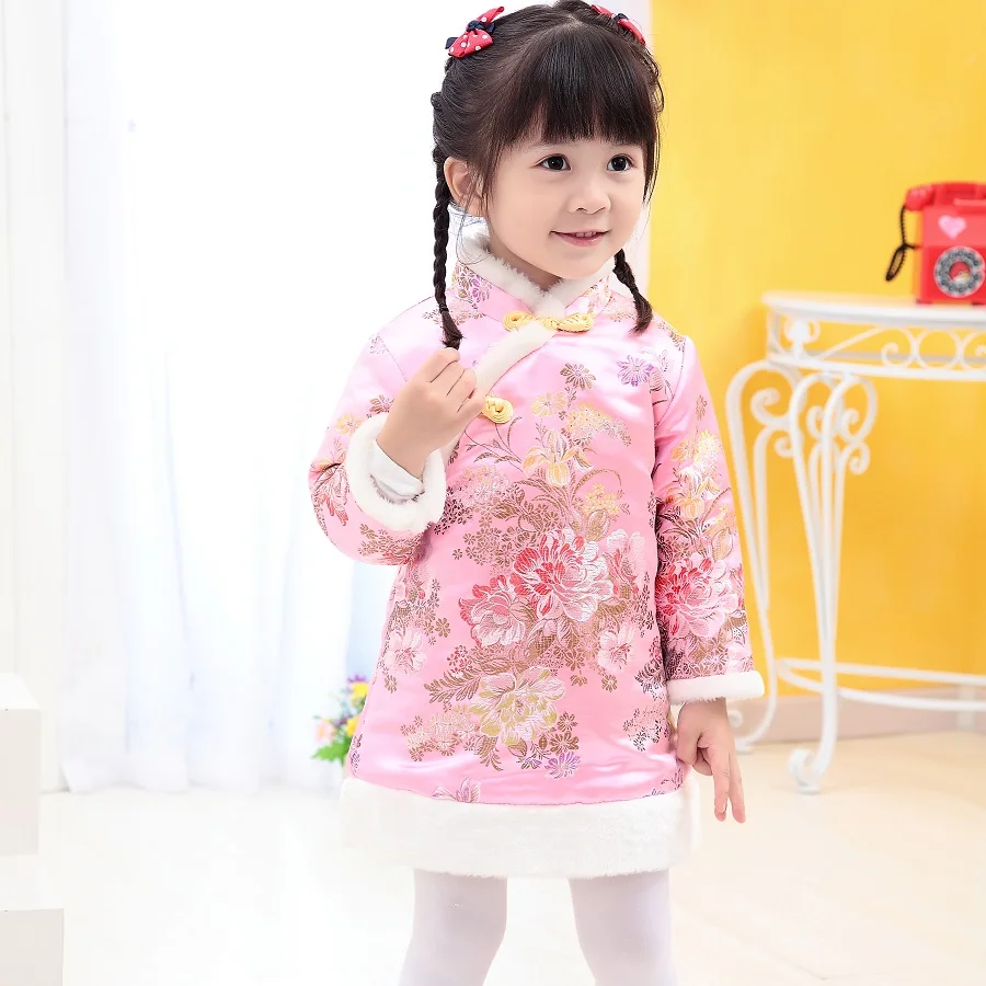 

Floral Festival Baby Girls Dress Winter Quilted Warmer Girl Down Jacket Chi-pao Dresses Children Cheongsam Qipao Outwear Blouses