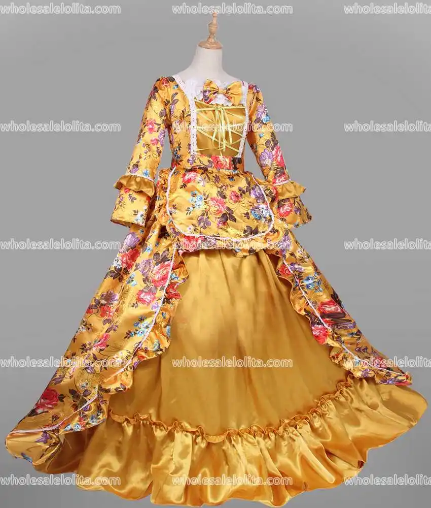 

HOT!! Global FreeShipping 18th Centry Rococo Style Marie Antoinette Stage Gold Print Costumes