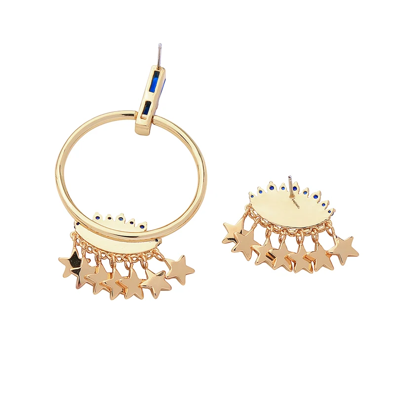 Серьги-гвоздики с голубыми стеклянными глазами асимметричные серьги золотого