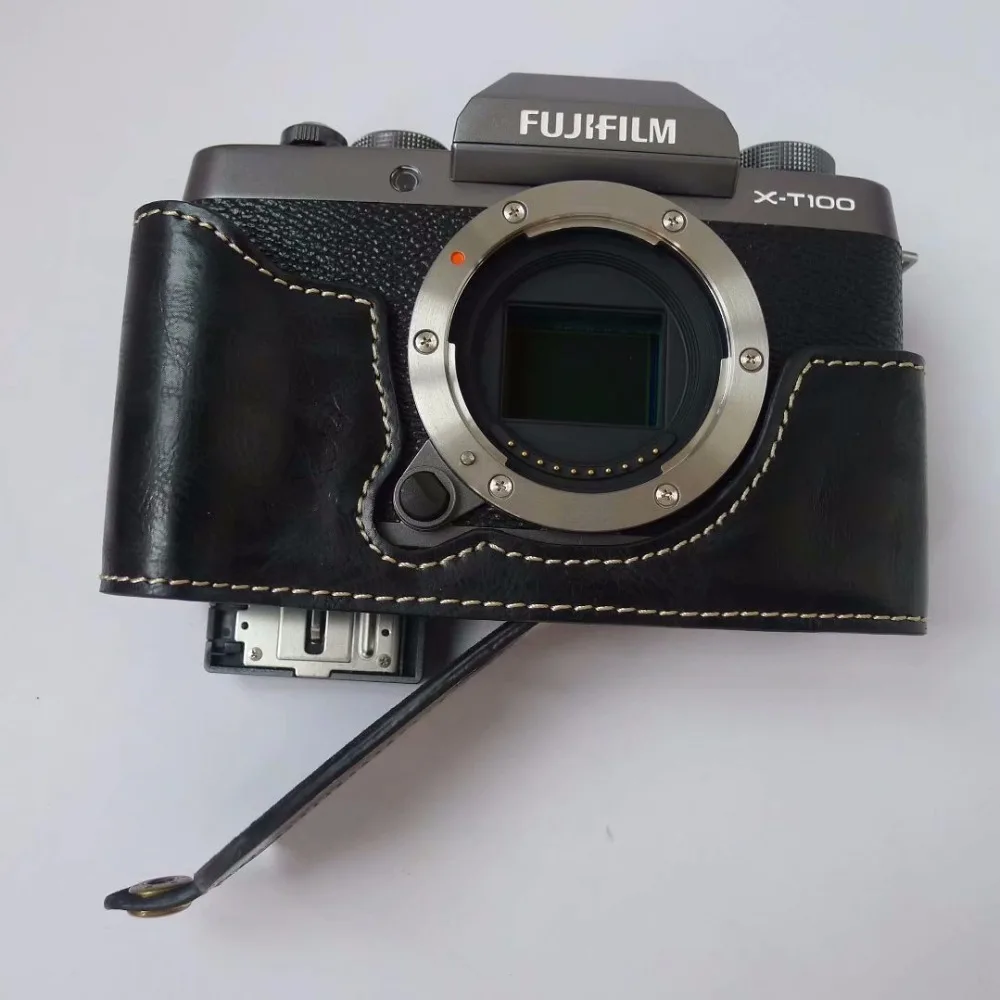 

Leather Camera Bag Bottom Case Half Body Cover for Fujifilm Fuji X-T100 XT100 X T100 Half Body Set Cover with Battery Opening