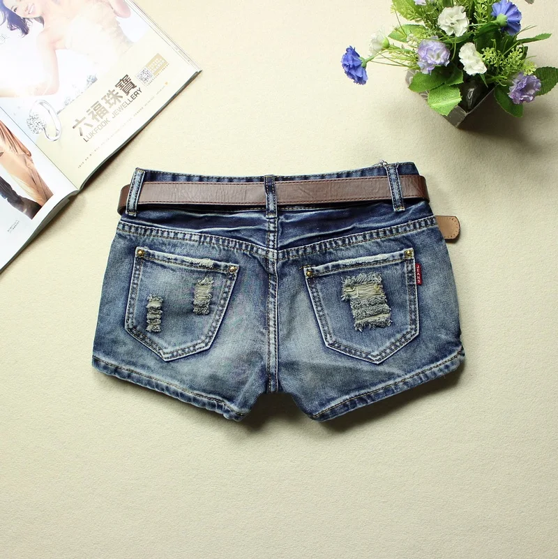 Женские джинсовые шорты с заниженной талией Синие рваные прямые джинсы из 2020