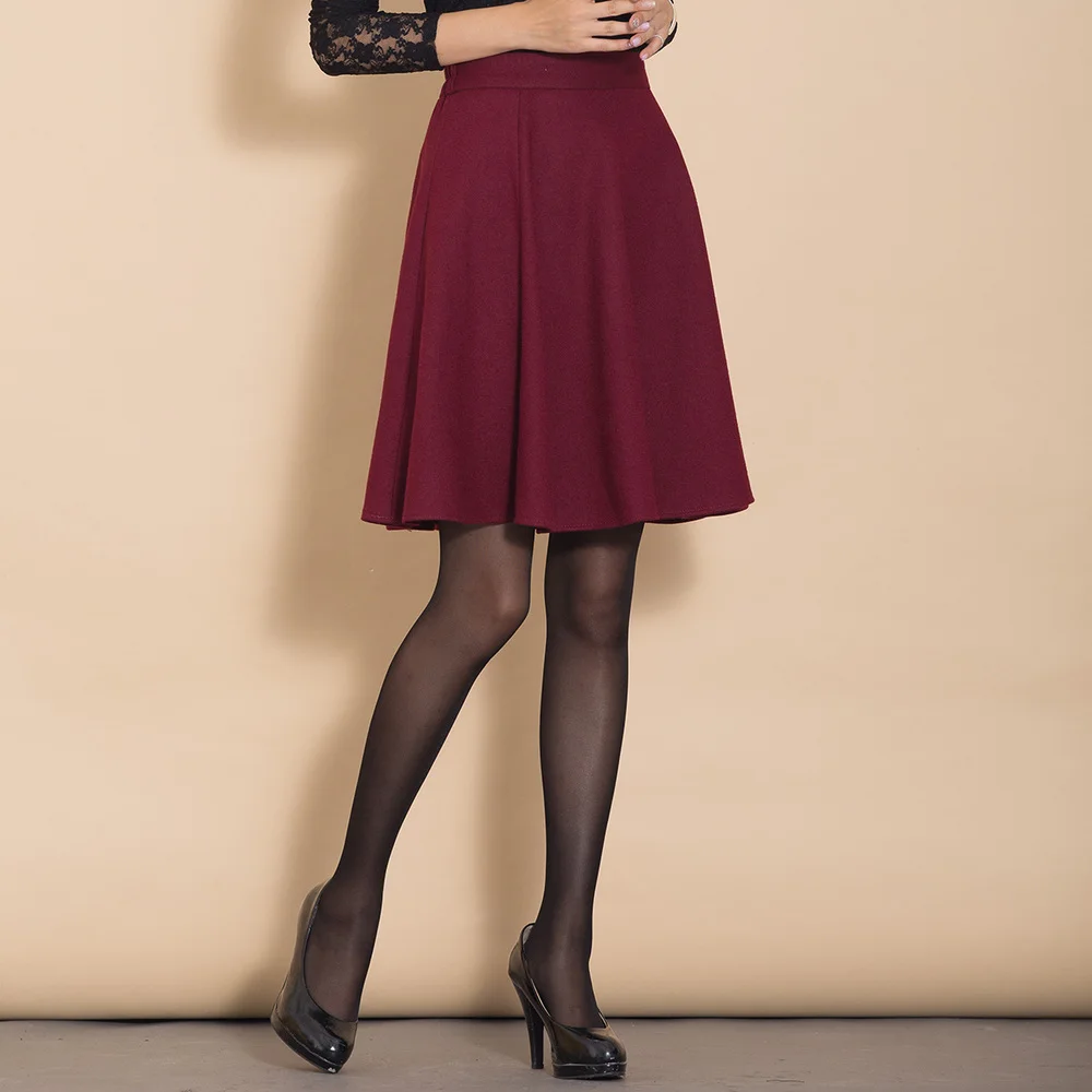 

Autumn Winter Casual Warm Pleated 50% Wool Skirts Knee-Length High Waist Midi Skirts Plus Size 6XL A Line Skirt Saia Feminina