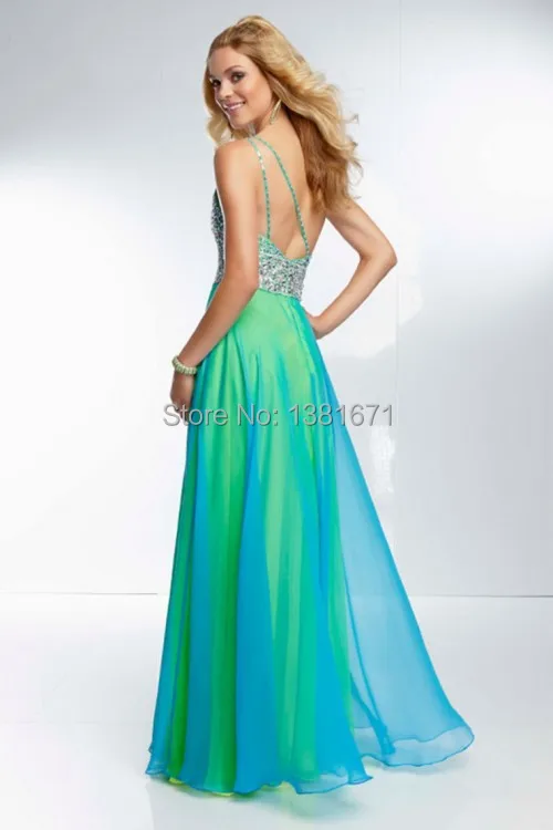One Shoulder Beading Tops Color Block Summer Slit Long Chiffon Evening Dress 2014 Vestido De Renda | Свадьбы и торжества