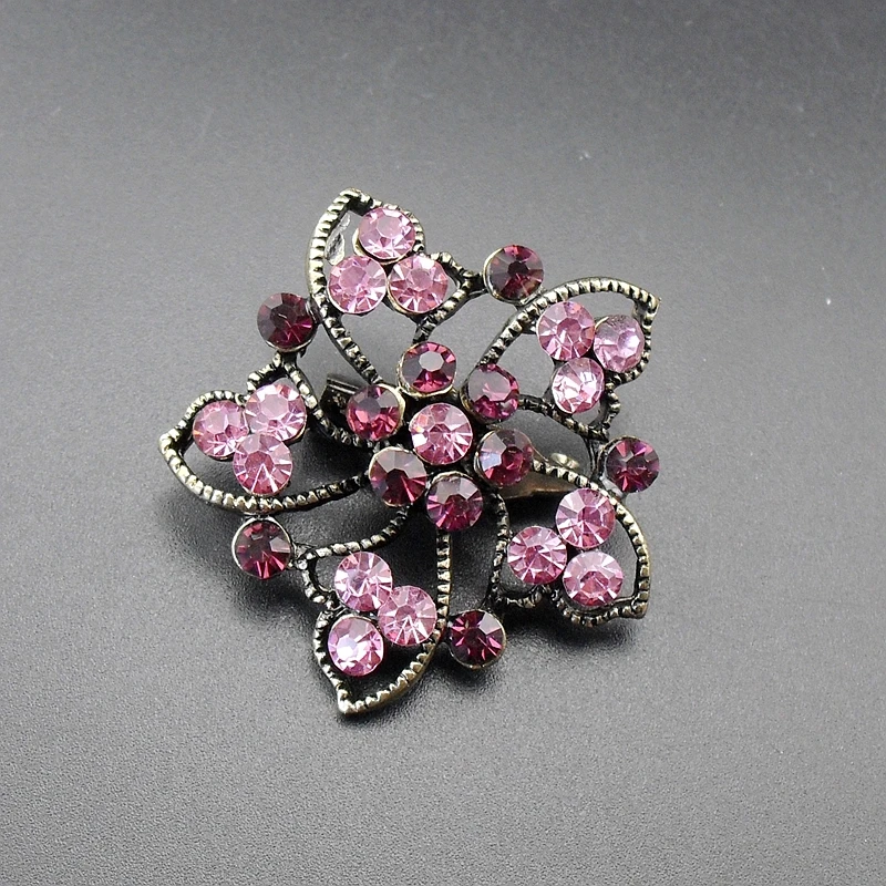 Маленькая недорогая модная элегантная фиолетовая страз бронзовая с цветком для