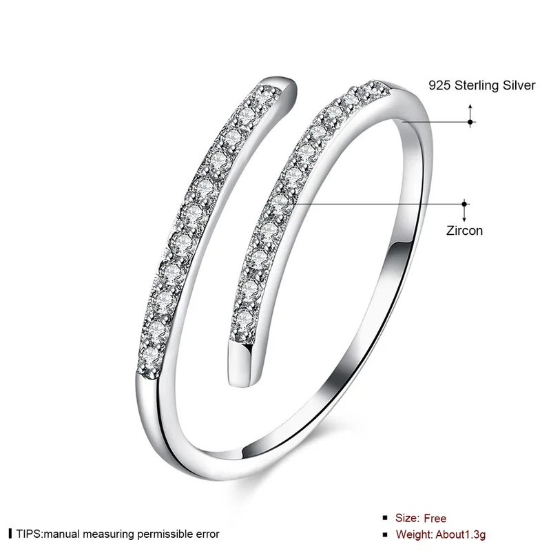 Women 925 Sterling Silver Opening Style Rings Zircon Wedding Men/Women Couple Jewelry For Gift Free Shipping | Украшения и