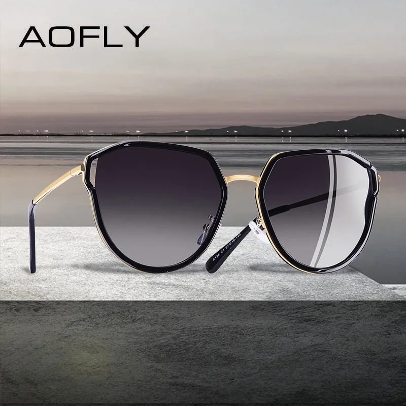 

AOFLY BRAND DESIGN 2020 Cat Eye Sunglasses Hollow Out Frame Polarized Sun glasses Women UV400 Gradient Eyewear Goggles A124