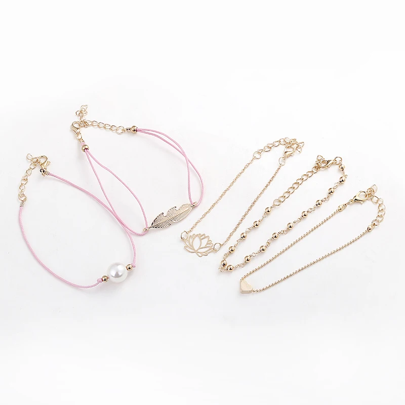 YAOLOGE New Product Wholesale Women Imitation Pearl Lotus Adjustable Pendant Multilayer Bracelets Zinc Alloy Vintage Romantic | Украшения и