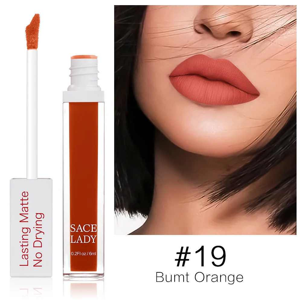 19 Burnt Orange SACE LADY стойкая губная помада, макияж, Матовая жидкая губная помада, не высыхающая, макияж, телесный, красный, пигмент, водостойкая, 23 Цвета, косметика - Цвет: 19 Burnt Orange