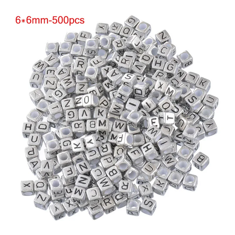 6mm x 6mm 500pcs 500 шт Квадратные бусины в форме букв Алфавит бусины Сделай Сам ручной работы поделки 3,5 мм акриловые бусины для изготовления браслетов и ожерелий - Цвет: 6mm x 6mm 500pcs