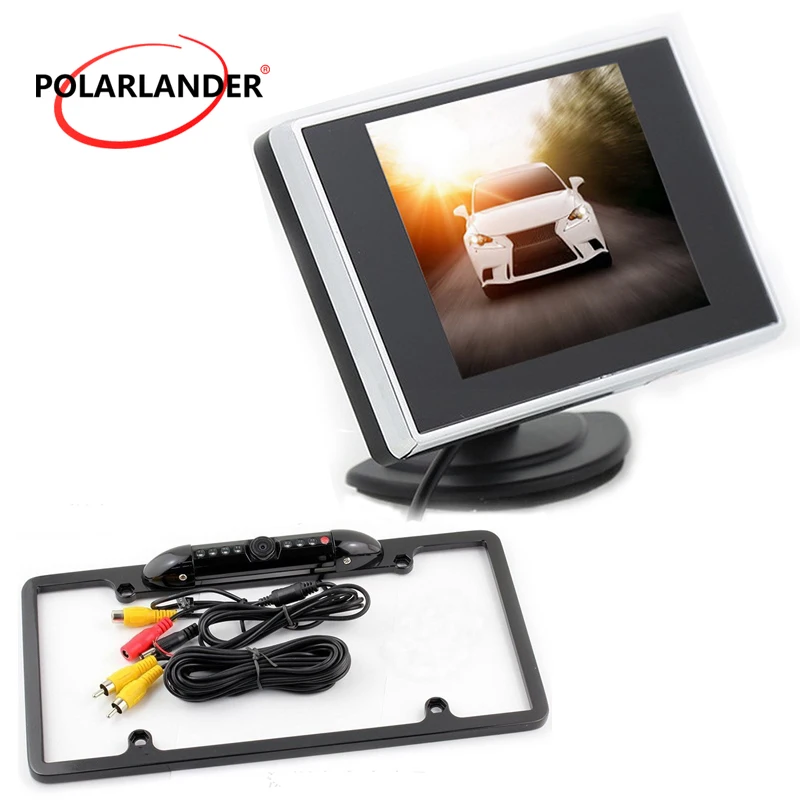Rear view 3.5 inch car monitor Assist Backup Reverse Monitor LCD USA license frame Auto TV Car infrared night vision camera | Автомобили и