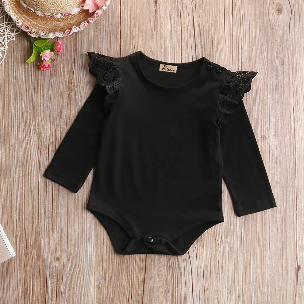 Cute Autumn Bodysuit Newborn Baby Girl Toddler Cotton Lace Shoulder Pink Long Sleeve Clothes | Мать и ребенок