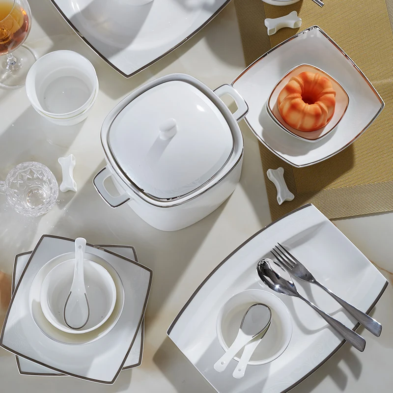 Набор посуды из 56 предметов европейский домашний костяной фарфор простая посуда