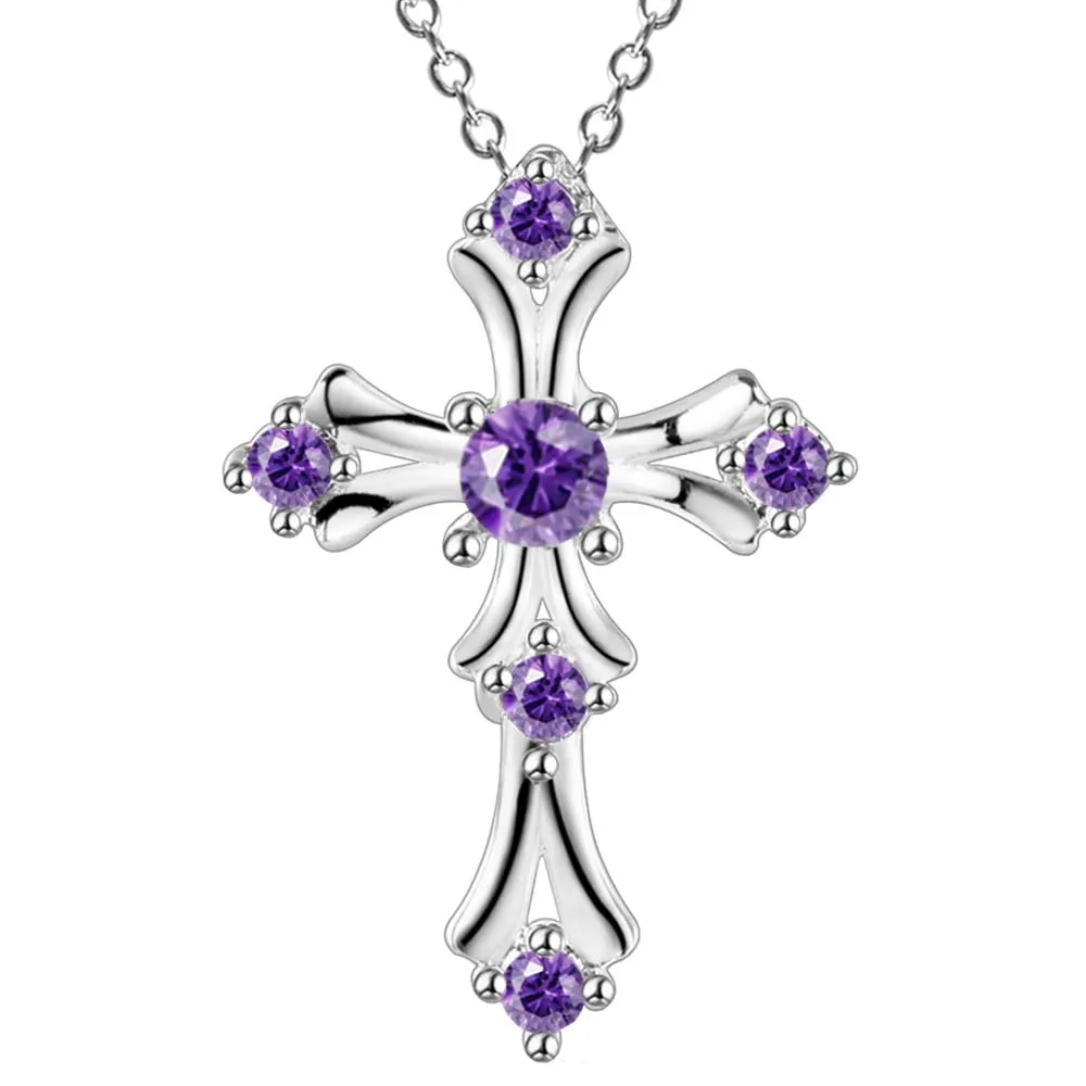 Новый Дизайн 2016 подвеска крест ожерелье с цирконом AAA белая красная фиолетовая