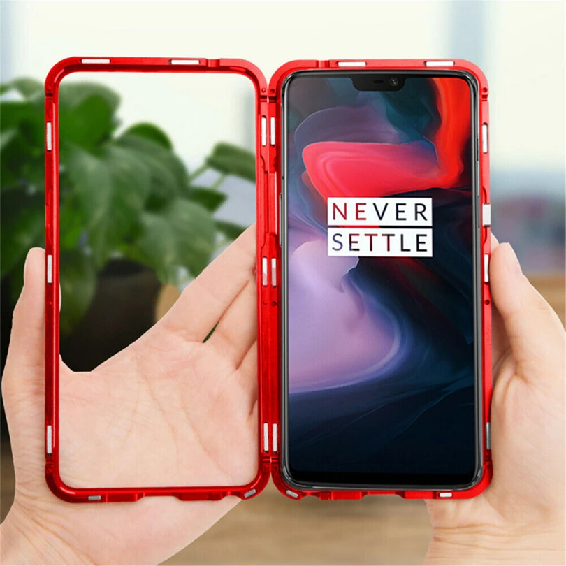 Магнитный абсорбирующий чехол из твердого закаленного стекла для OnePlus 7 Pro 6T 5T